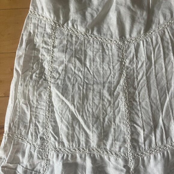 Tapemeasure White Linen Intricate Prairie Style Pleated Maxi Skirt Size 8 - Picture 2 of 14